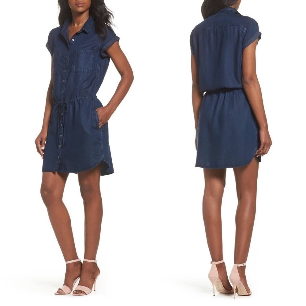 Paige Mika Collared Shirt Dress in Cromwell Blue Button Up Tie Waist EUC Size XS
